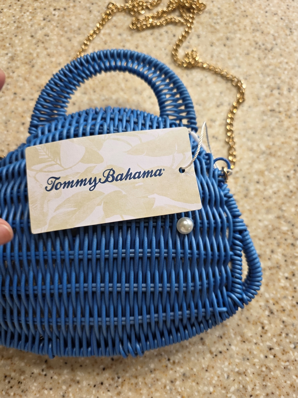 Tommy Bahama Blue Woven Whale Crossbody Bag with Gold Chain - Picture 2 of 4
